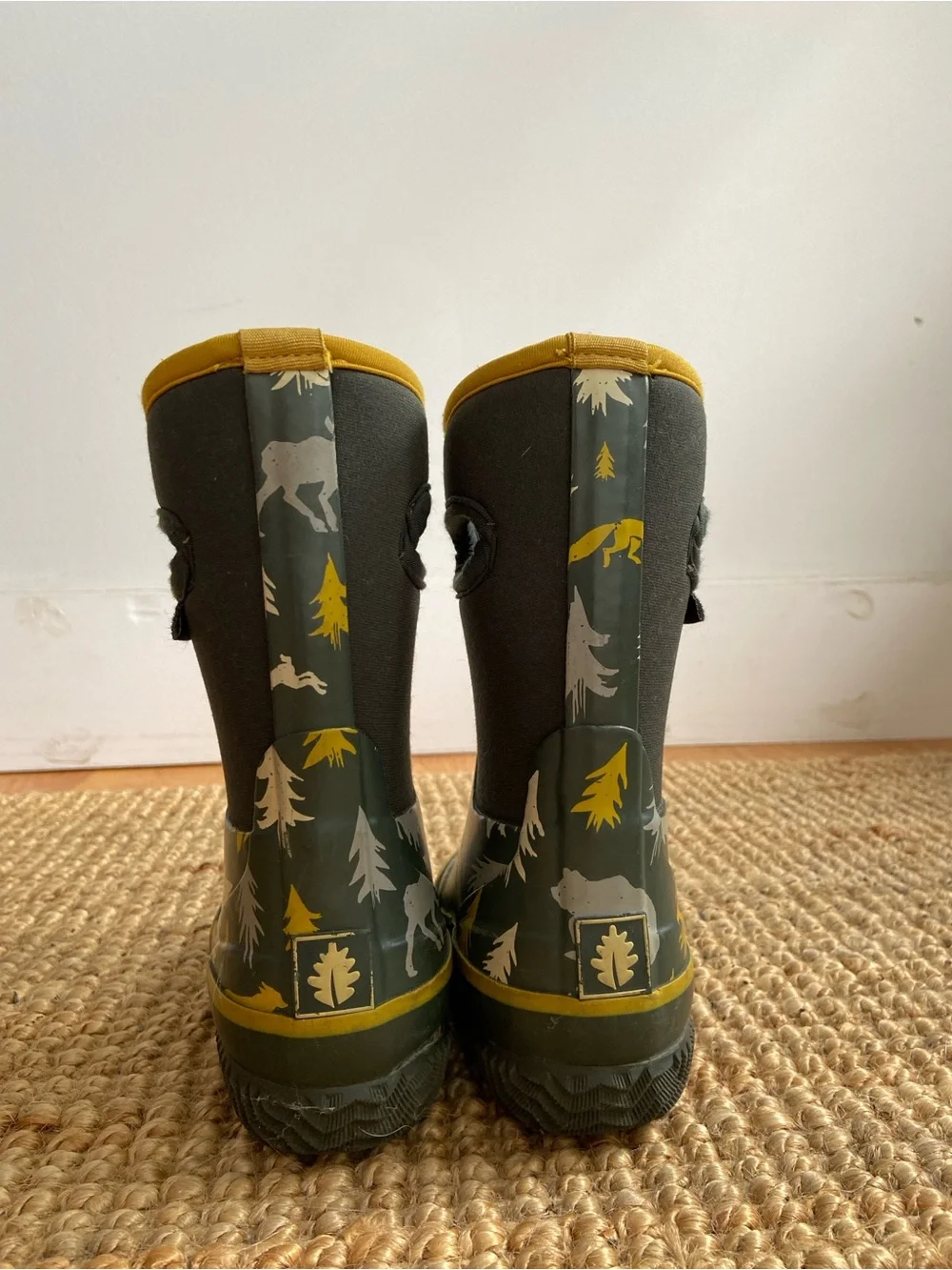 OAK Kids' Forest Print Neoprene Rain/Snow Boots in Olive/Yellow